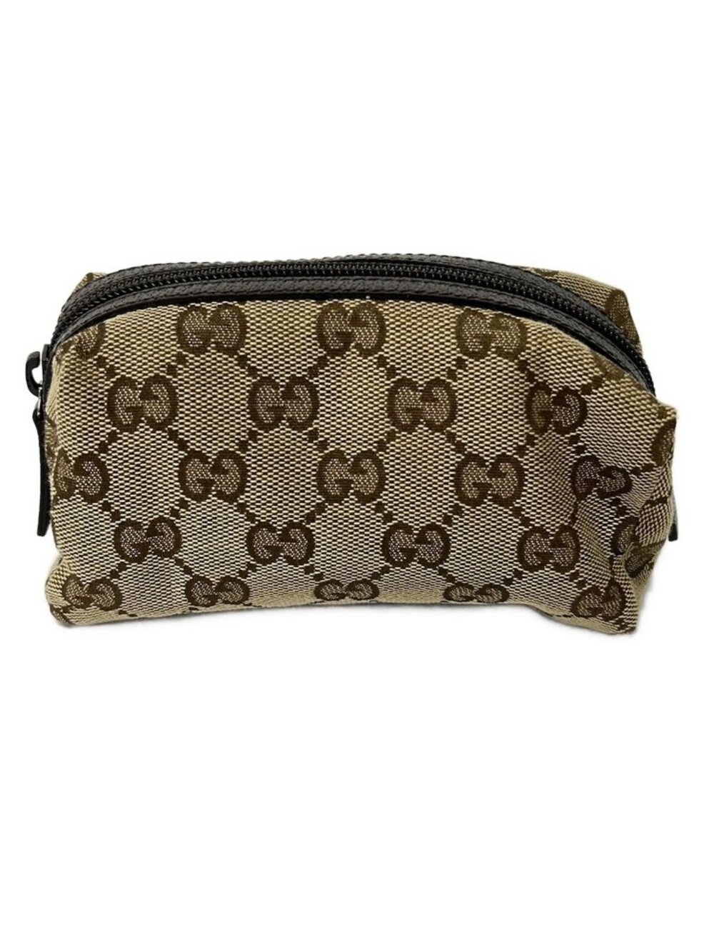 Gucci Pouch GG Pattern Beige Dark Brown Leather